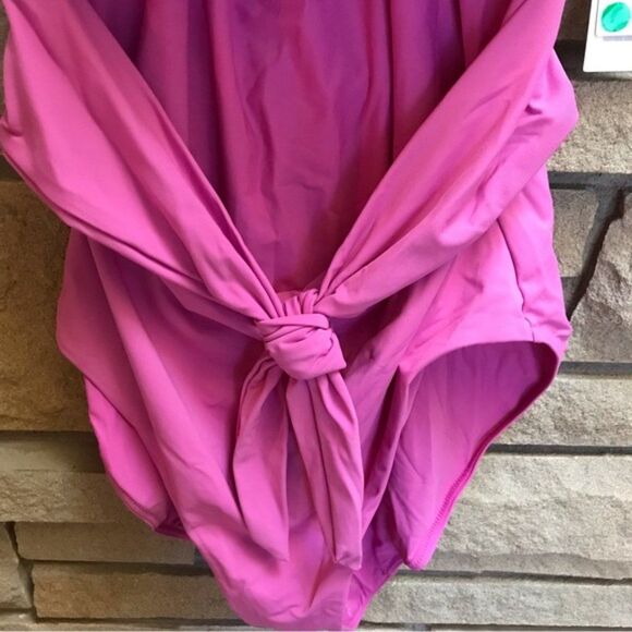 CALIA Women's Tie Front One Piece Swimsuit Pink Geranium Purple 14 NWT Barbie - Picture 5 of 10